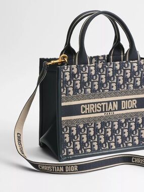 Christian Dior Oblique Embroidery and Calfskin Small Book Tote
